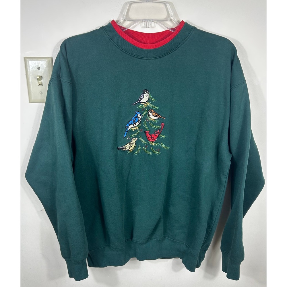 VTG M&C Sportswear Sweatshirt Womens L Green Christmas Bird 90s Kitsch Twee GORP